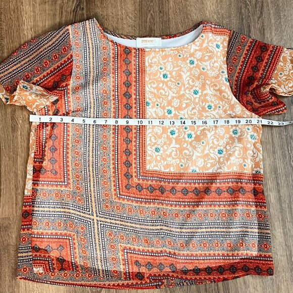 Renee C. Orange Patterned Layered Top Sz M - Picture 5 of 10
